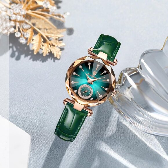 Chic Quartz Ladies Watch in Green Leather - Diamond Inlay & 30M Water Resistance - Picture 8 of 8